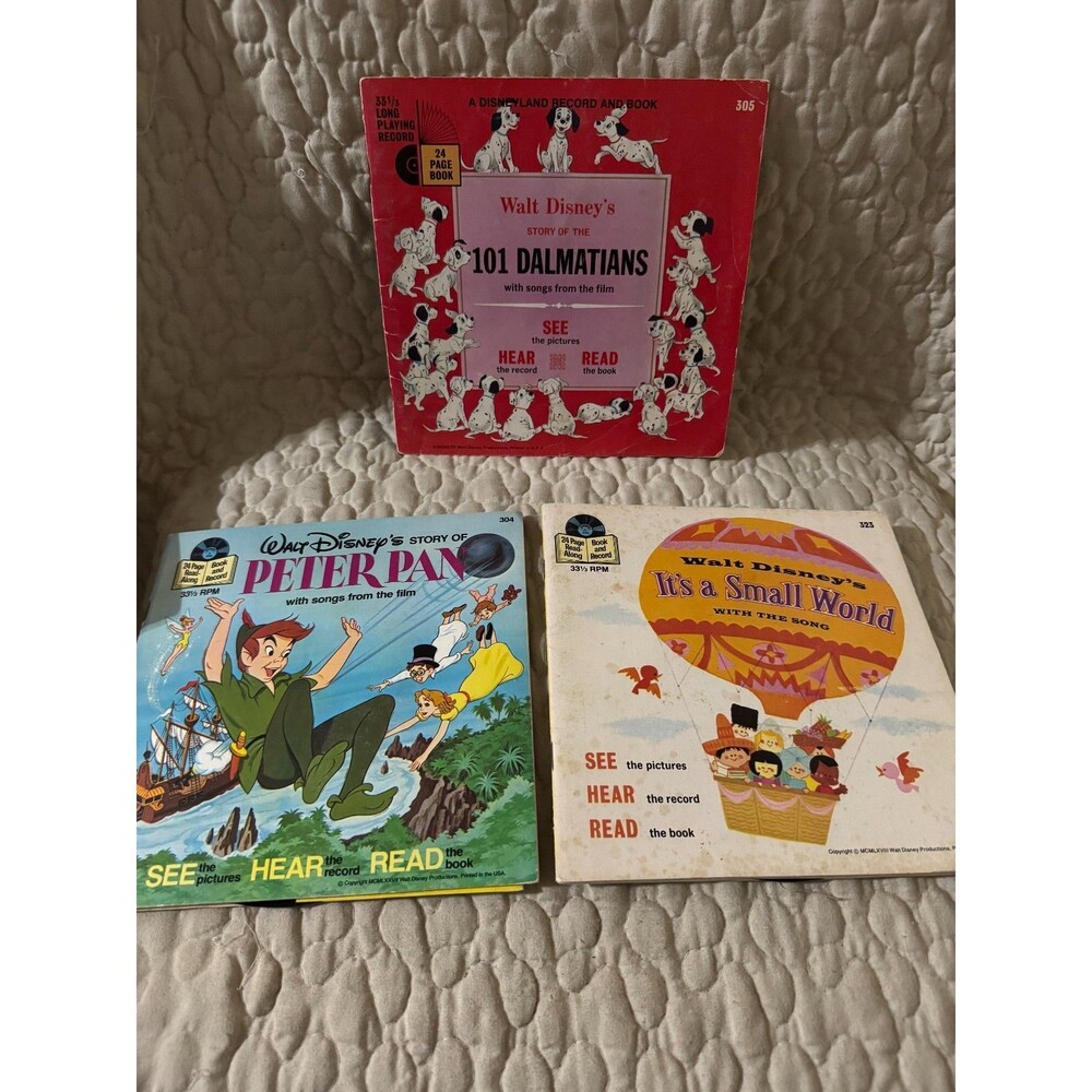 VTG Walt Disney Disneyland Read-Along Book & Record Lot Peter Pan Small World